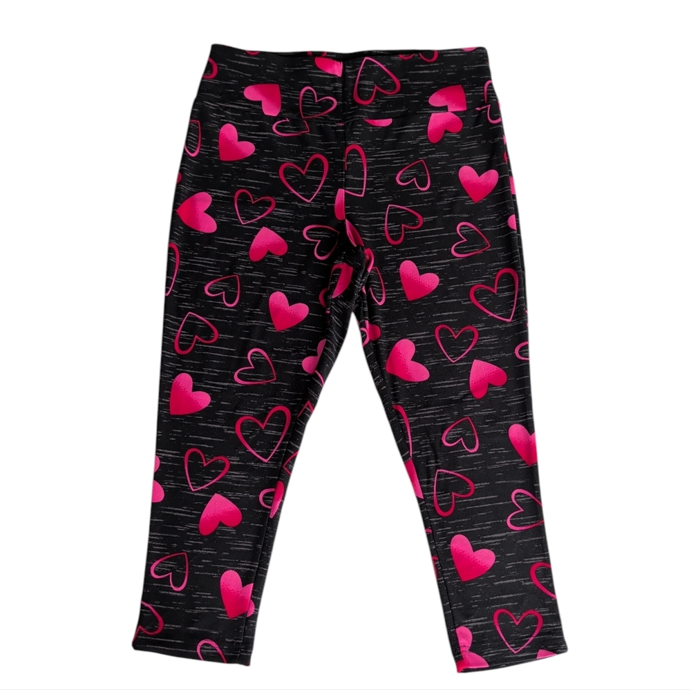 Terra & Sky Printed Capri Valentine Leggings Plus OX (14W) Black Red Pink